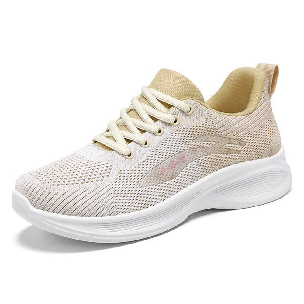 Women's breathable flyknit mesh running shoes with ergonomic cushioned curved sole for all-day comfort