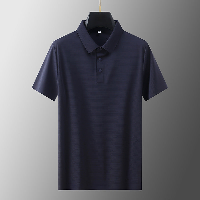 Men's ice silk polo shirt classic fit lightweight breathable with textured ribbed collar detail