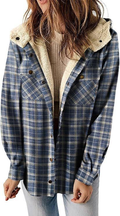 Women's relaxed-fit plaid wool blend coat with plush lined hood in classic fall tones