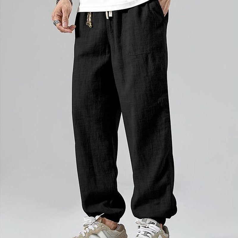Men's linen blend jogger pants relaxed fit breathable lightweight casual warm weather essential
