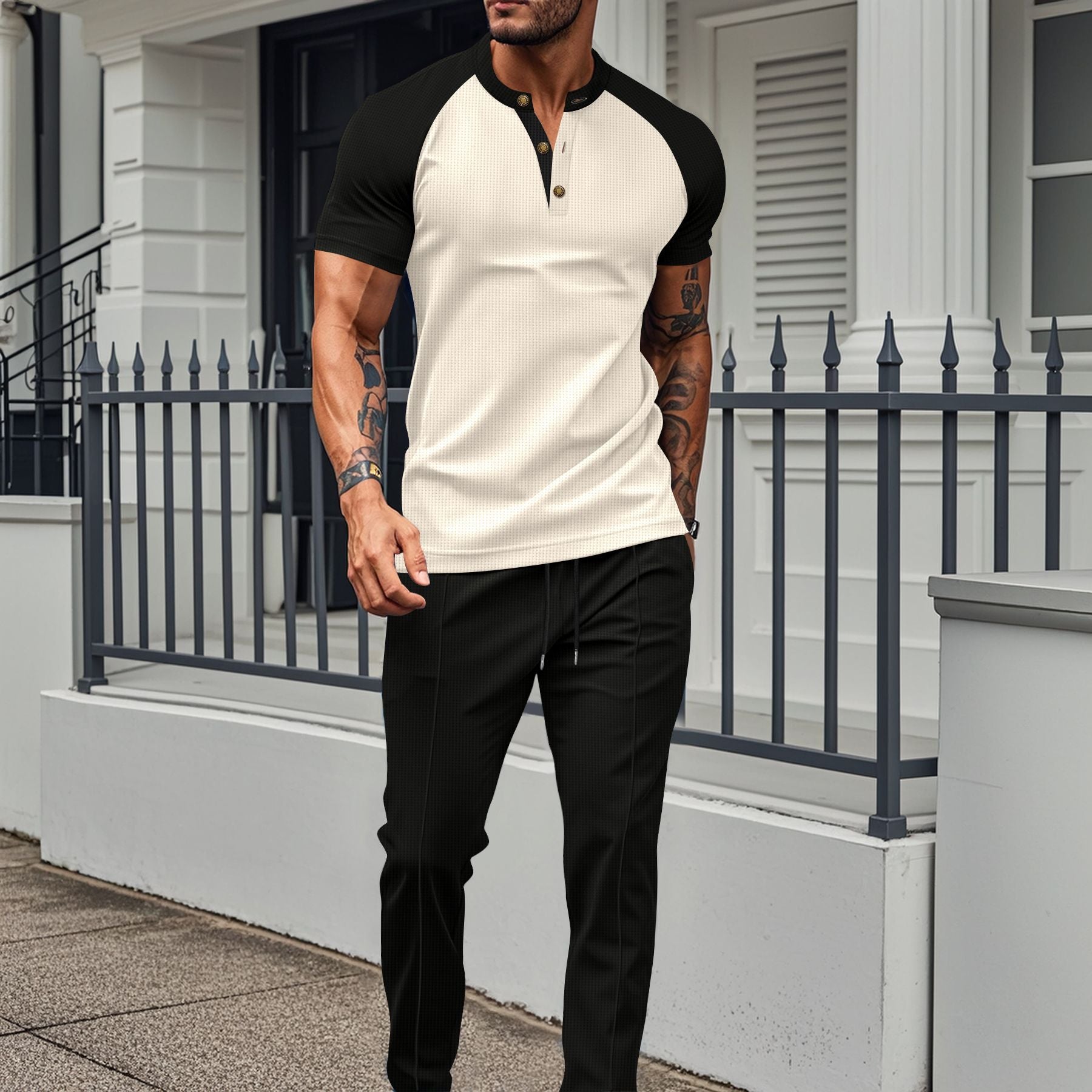 Men's slim fit short sleeve shirt with raglan sleeves in breathable lightweight fabric for modern style