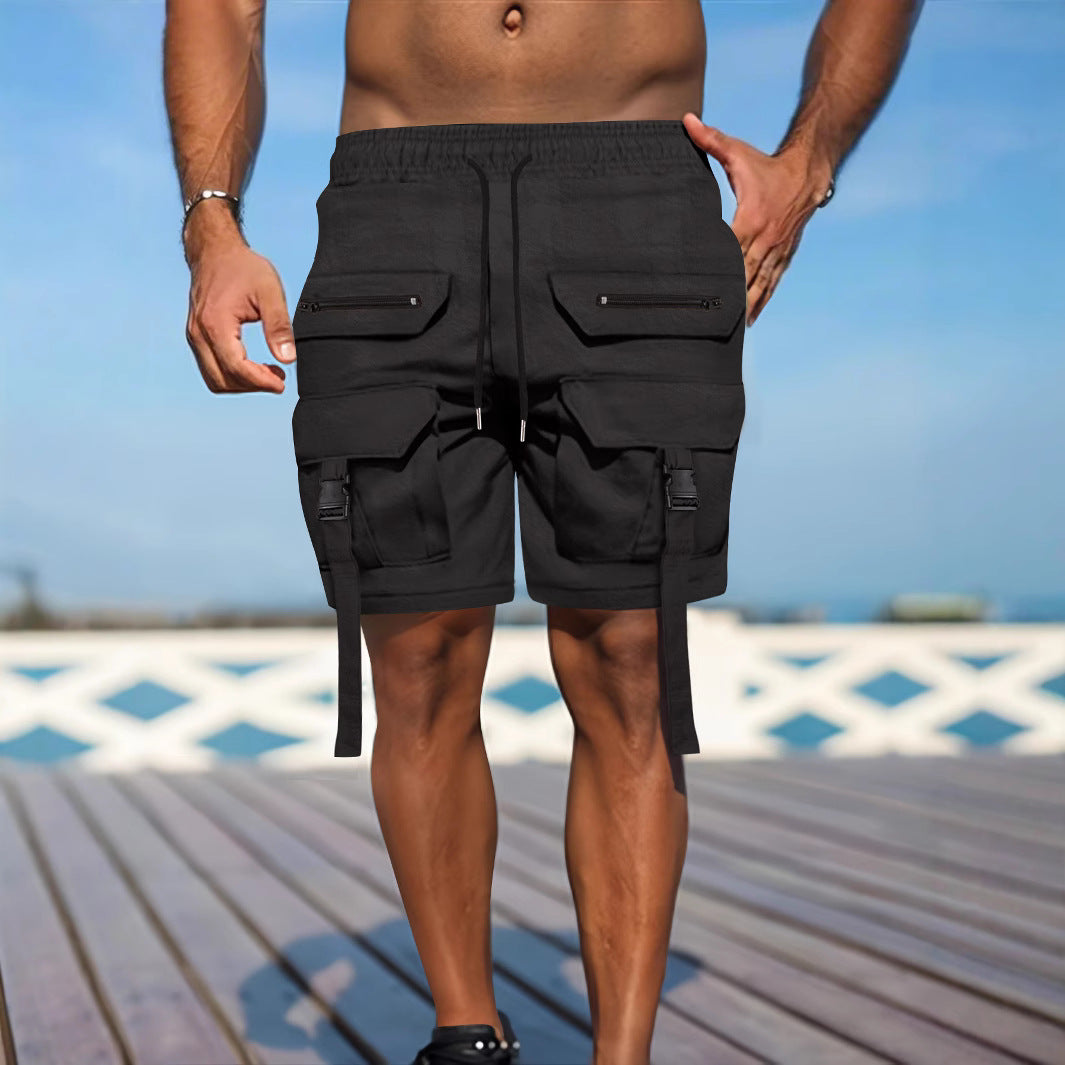 Men's beige cotton-blend cargo shorts regular fit with multi-pocket utility design for outdoor wear