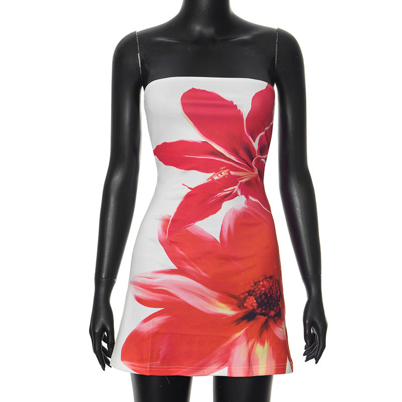 Women's strapless bodycon mini dress floral print vibrant party-ready spring summer fashion