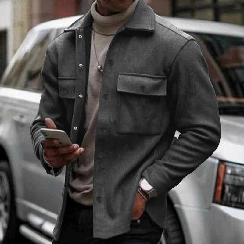 Men's regular fit casual jacket with button front closure and dual chest pockets
