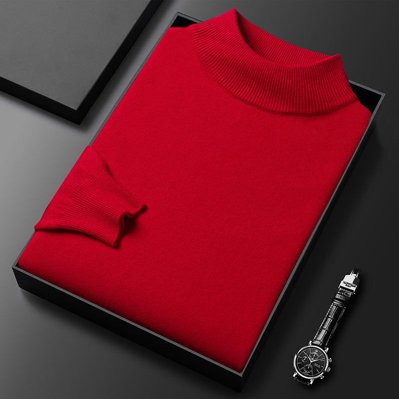Men's slim fit half turtleneck winter knit sweater, versatile warmth with modern mid-high neckline