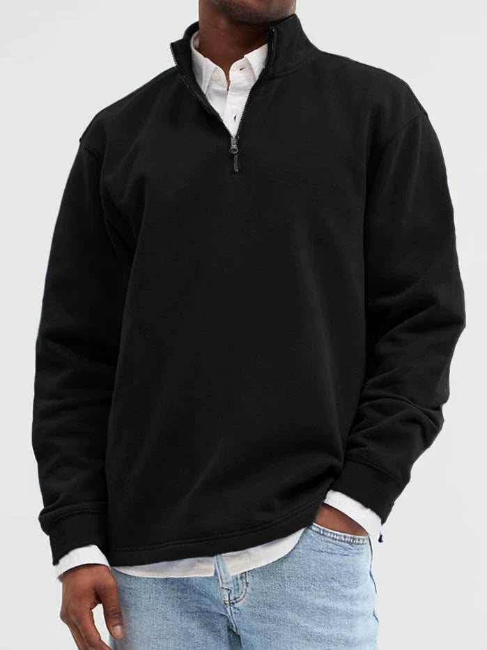 Men's cotton blend sweatshirt stand collar zip front relaxed fit casual all-season comfort