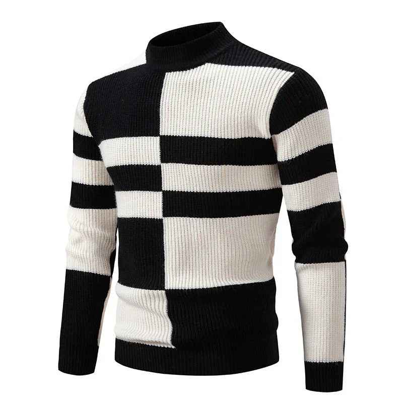Men's Enzo gray knit jumper with bold graphic block pattern, slim-fit casual pullover