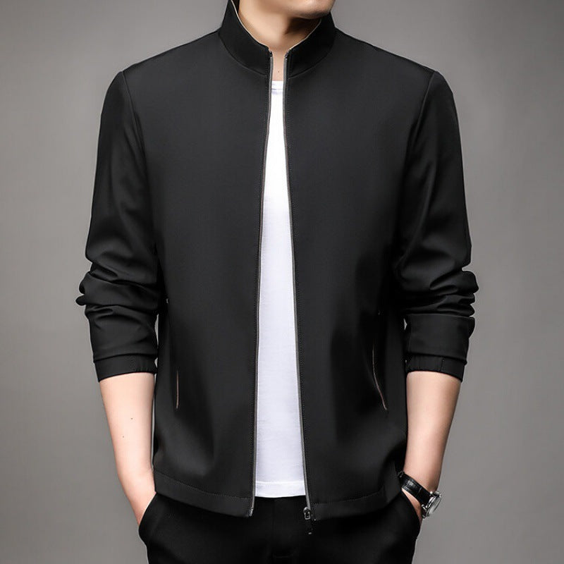 Slim fit men's jacket stand collar zipper light smooth texture urban style spring autumn everyday
