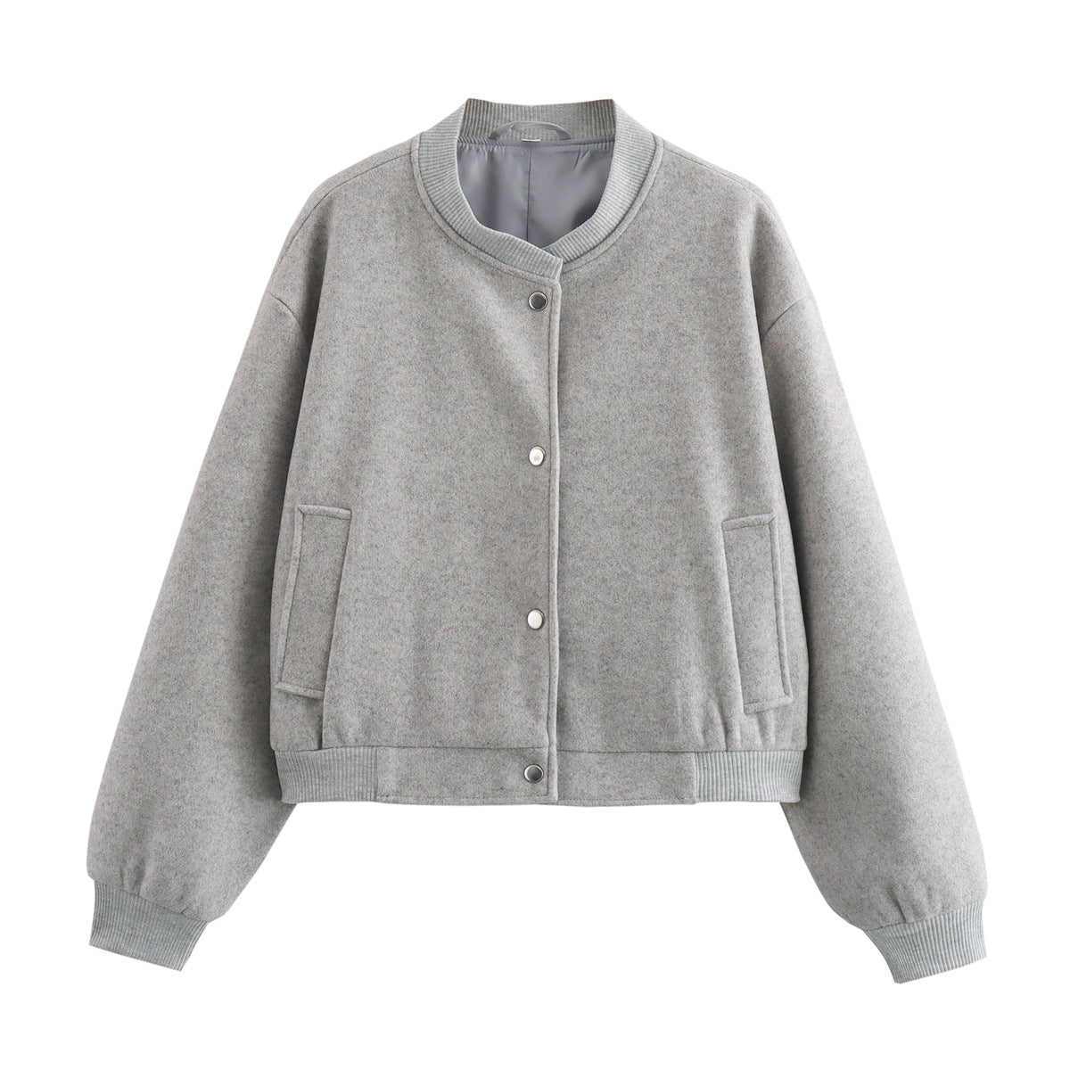 Women's light gray ribbed pilot jacket stand-up collar casual Korean Japanese fashion streetwear