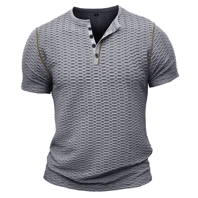 Men's slim fit Henley T-shirt textured design short sleeve casual everyday style