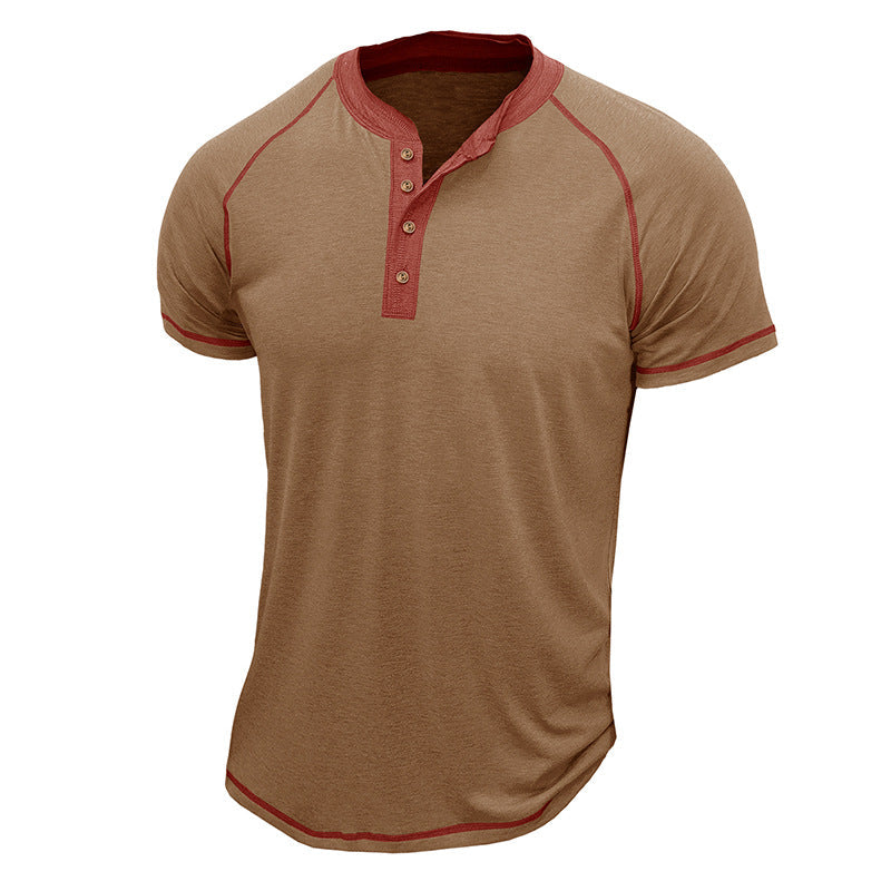 Men's short sleeve Henley T-shirt regular fit breathable fabric with contrast details casual style