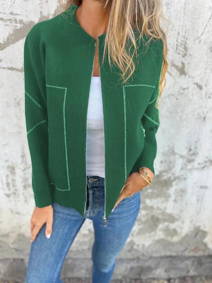 Women's relaxed fit knit-look jacket with full-length zipper and side pockets in everyday casual style