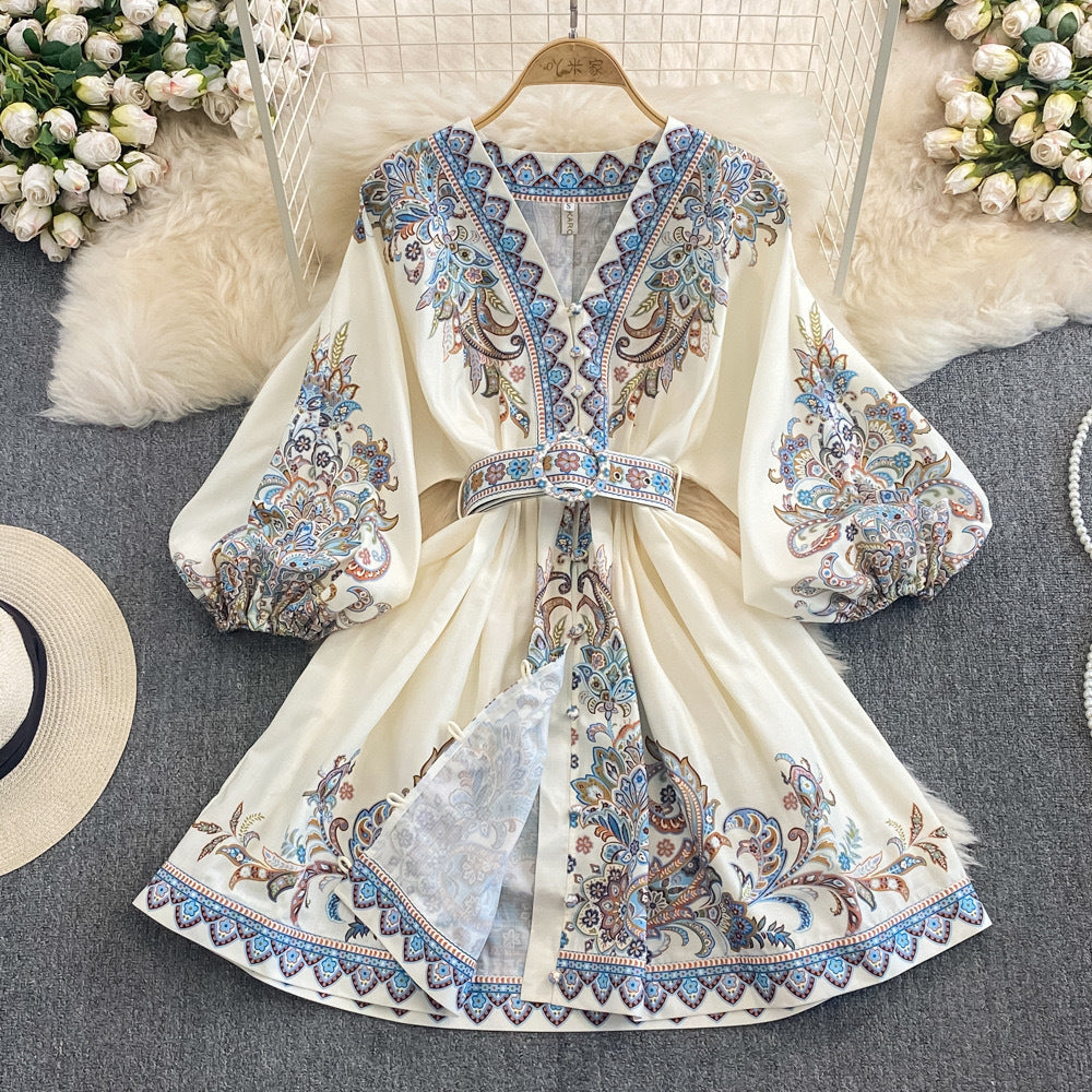 Women's breathable maxi dress relaxed fit V-neck belted waist elegant day-to-evening style