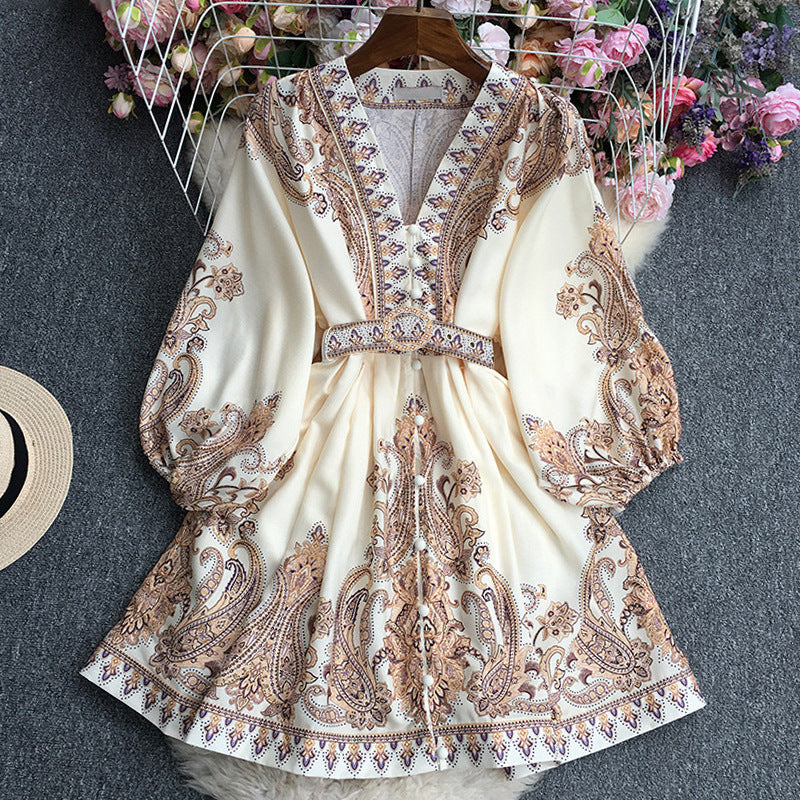 Women's breathable maxi dress relaxed fit V-neck belted waist elegant day-to-evening style