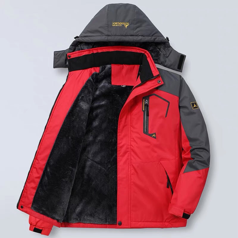 Men's waterproof hooded jacket regular fit wind-resistant navy blue with zip pockets outdoor style