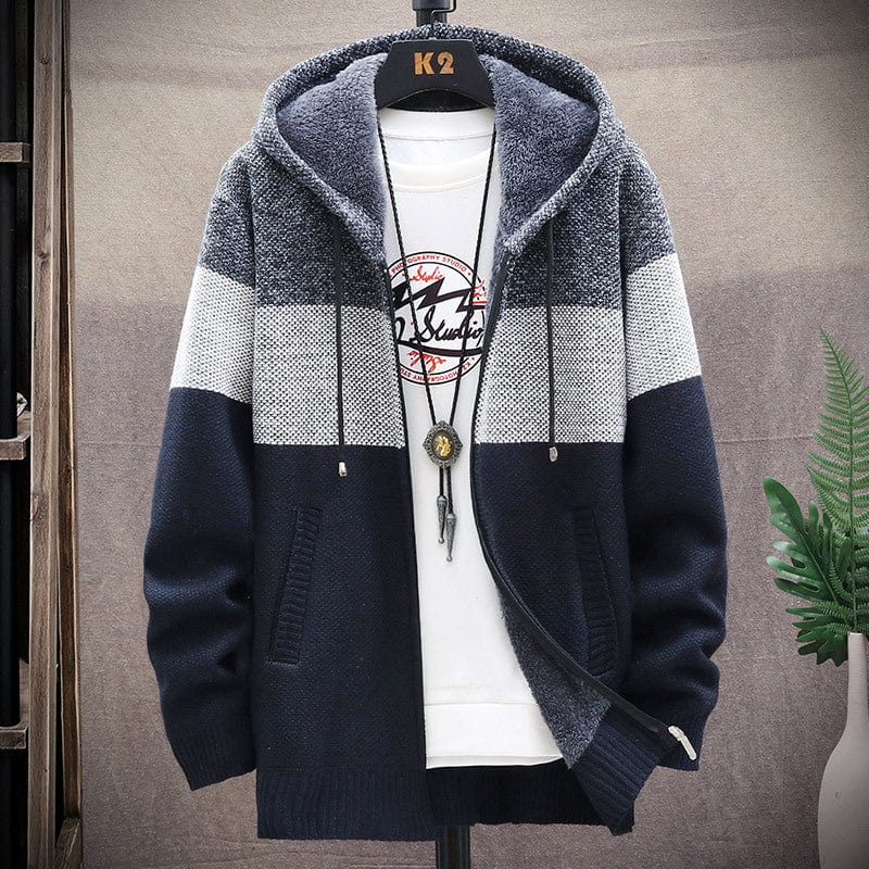 Men's colorblock hooded cardigan zip-front relaxed fit with soft inner lining for cozy layering