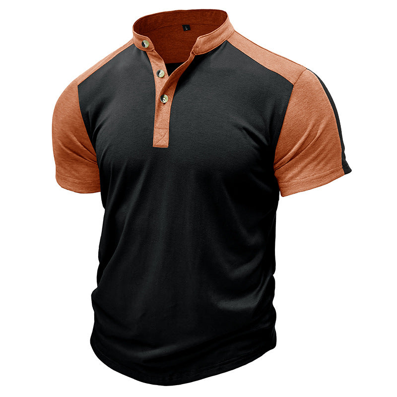 Men's slim fit collarless short sleeve cotton shirt in breathable fabric for casual everyday wear