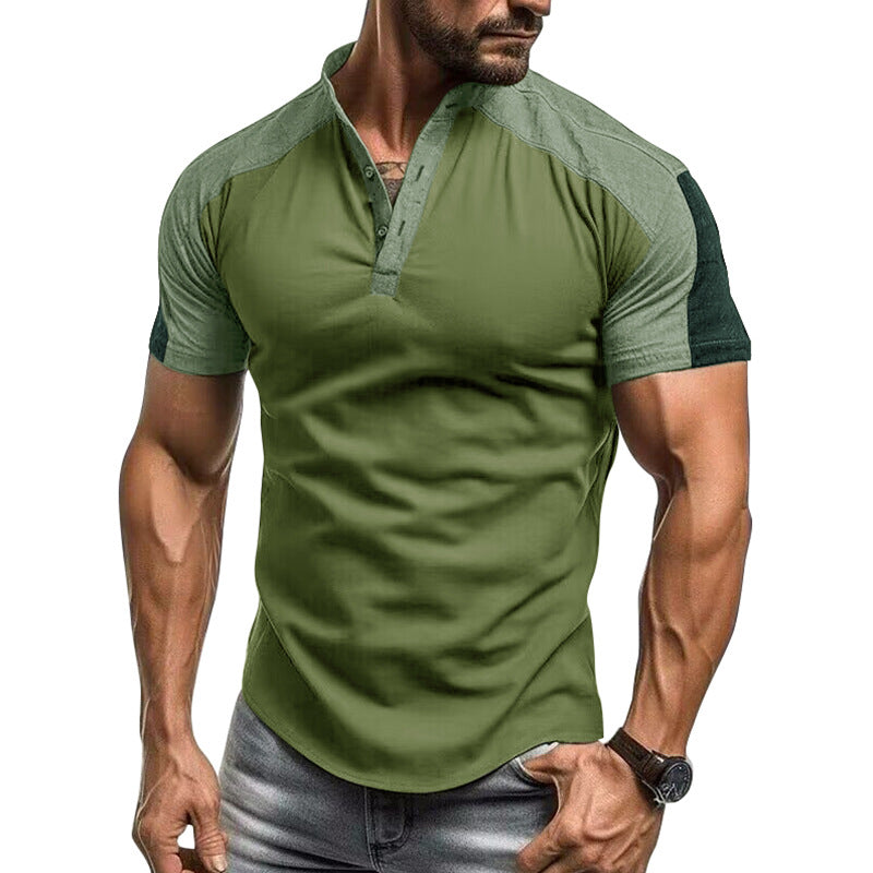 Men's slim fit collarless short sleeve shirt breathable cotton casual everyday wear summer style