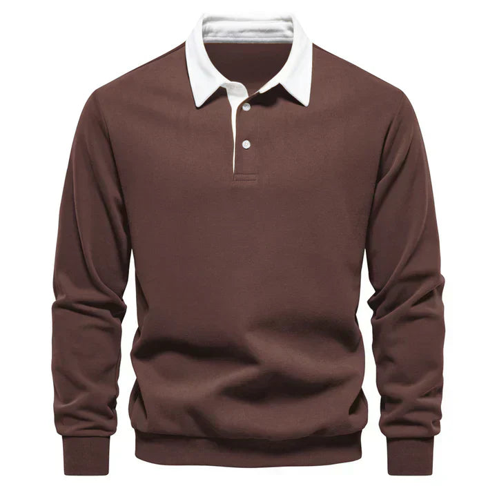 Men's classic long-sleeve polo shirt, timeless comfortable fit, sustainable easy-care fabric