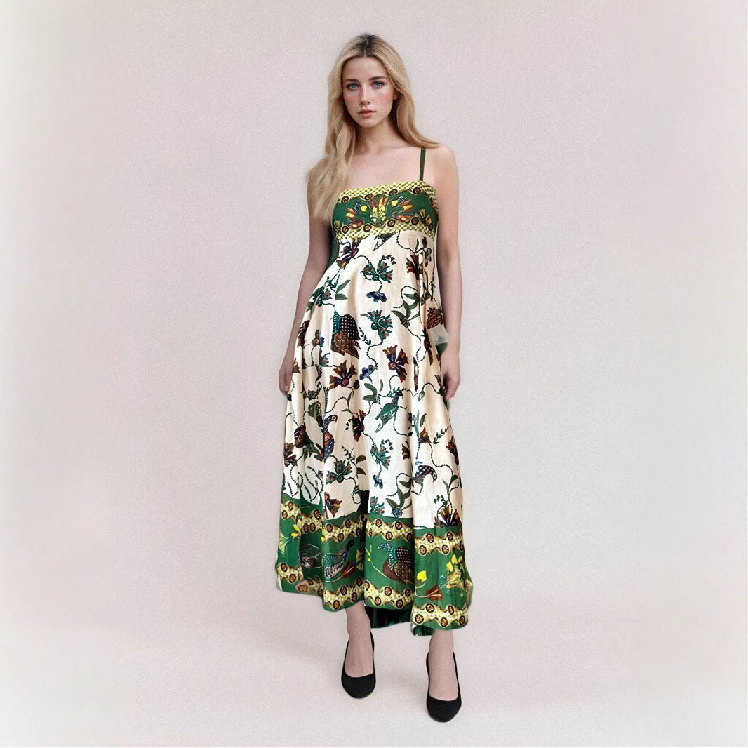 Women's strapless high-waist flowy maxi dress abstract print vacation style