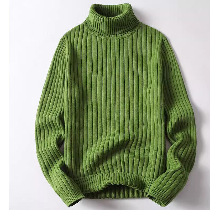 Men's ribbed knit fold-over turtleneck sweater cotton blend long sleeve hip length cozy layer