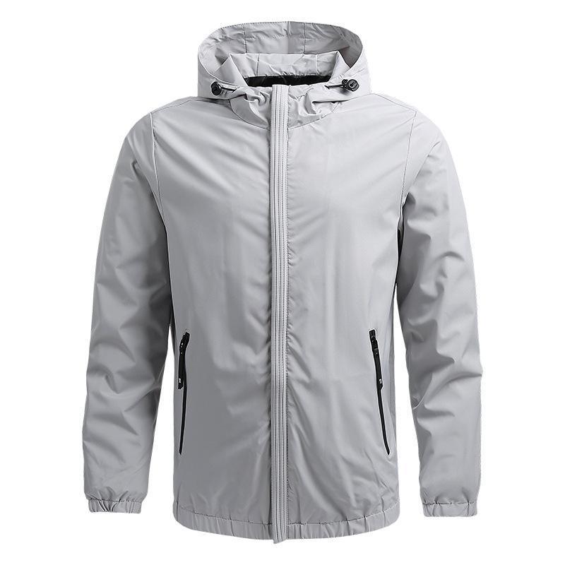 Men's casual hooded jacket water-resistant regular fit zipper outerwear lightweight windproof
