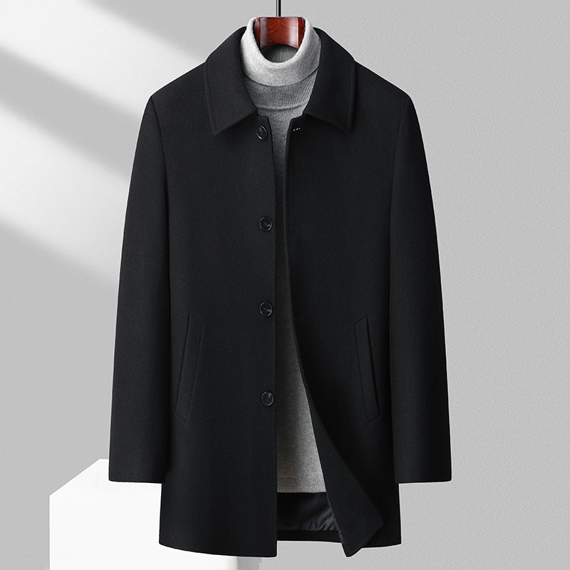 Men's mid-length wool blend coat fully lined smart casual formal outerwear fall winter
