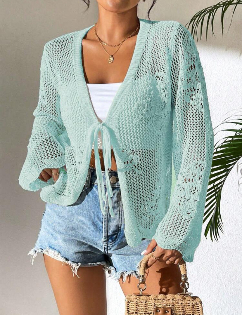 Women's lightweight open-front loose fit knit cardigan, breathable cotton blend long sleeves casual style