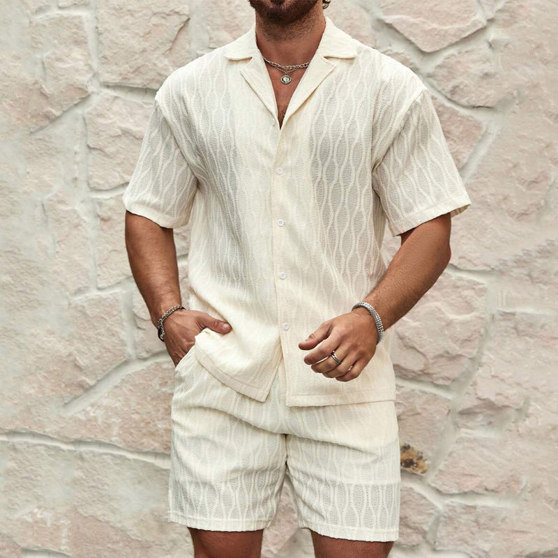 Men's lightweight cotton short sleeve shirt and shorts set in relaxed fit, breathable 2-piece summer casual