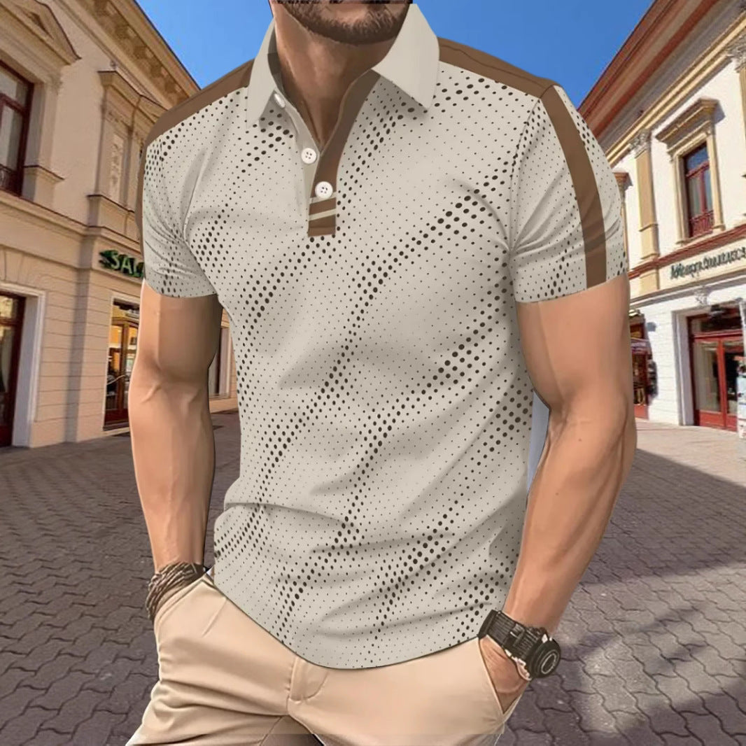Men's slim fit polo shirt cotton blend with graphic pattern and sporty stripes urban style