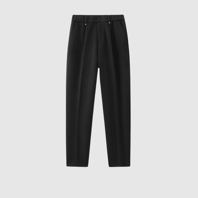 Men's taupe cotton-linen blend slim trousers with breathable winter warmth for urban style