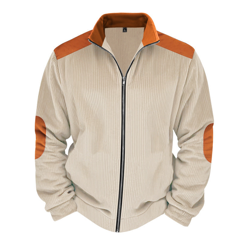 Men's regular fit quilted jacket with zipper front, ribbed texture and contrast detailing