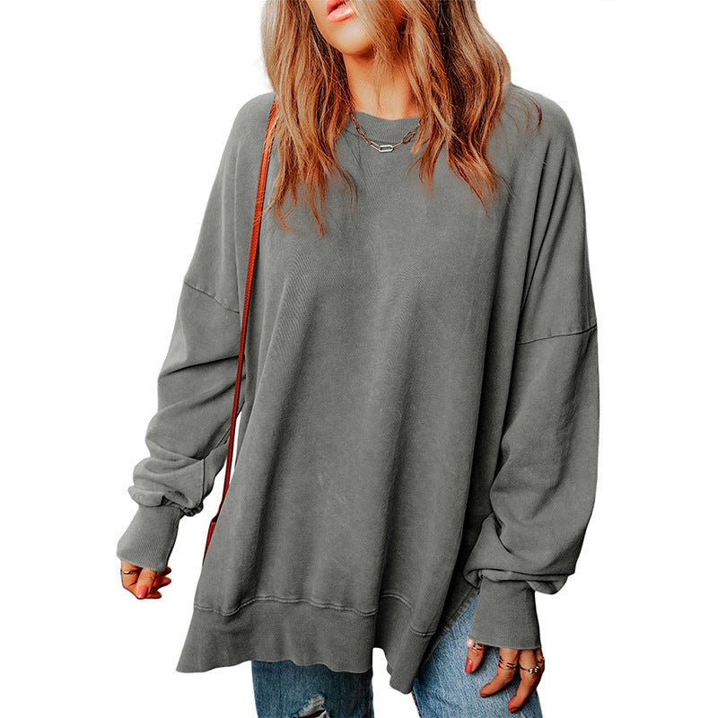 Women's oversized sweatshirt soft cotton blend relaxed fit ribbed cuffs casual everyday comfort