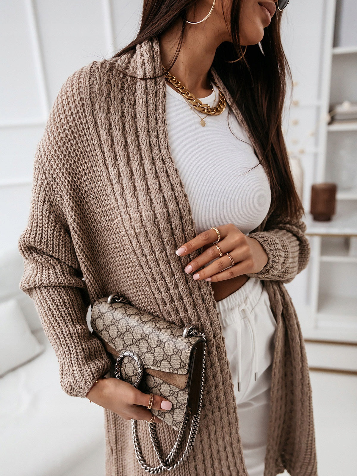 Women's long open-front ribbed knit cardigan relaxed fit versatile layering piece for everyday wear