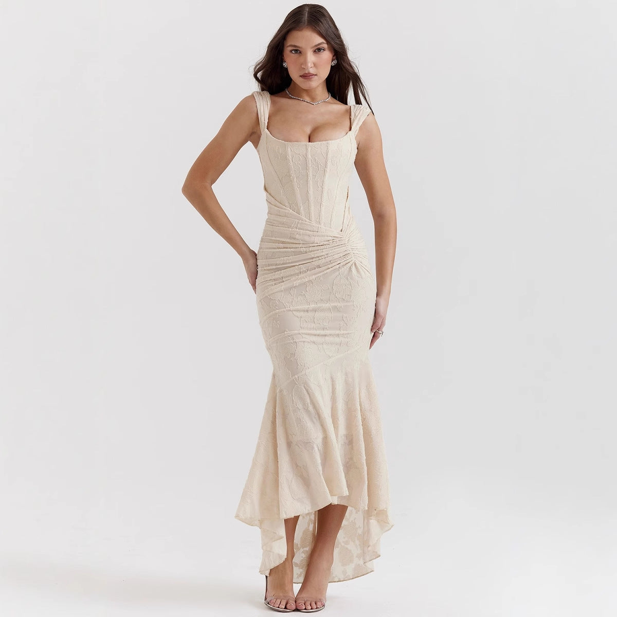 Satin look mermaid evening dress one shoulder ruched waist sleek formal gown women