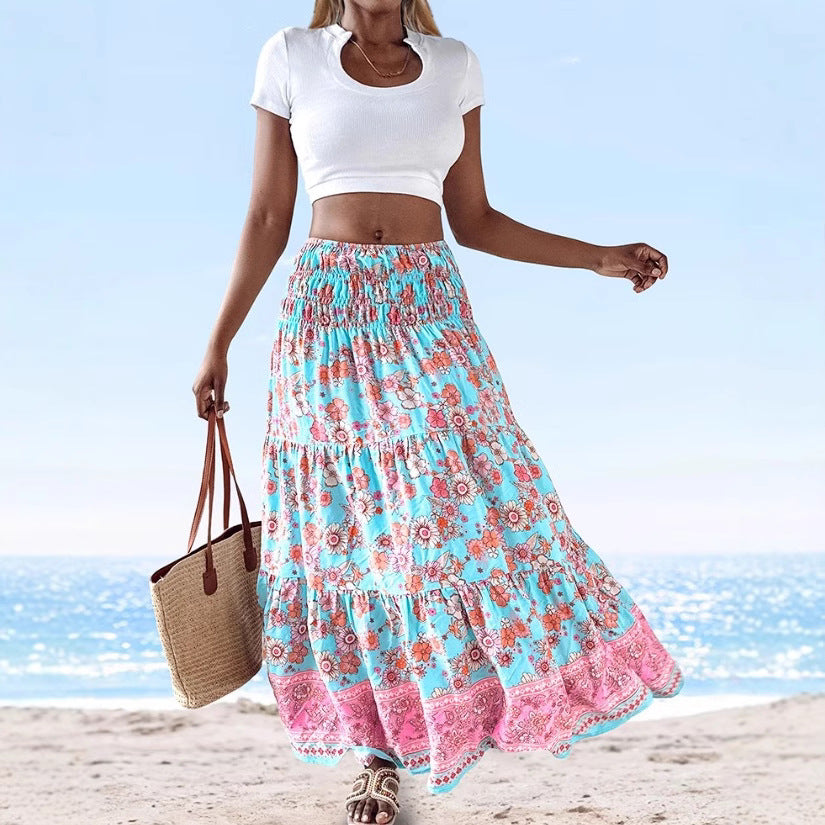 Women's strapless convertible midi dress floral A-line cotton blend breathable effortless summer style