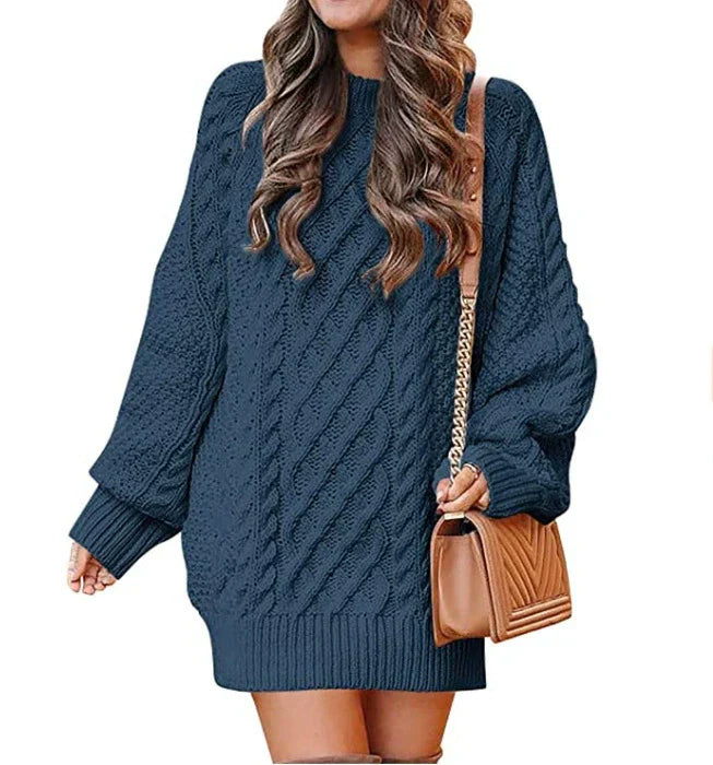 Women's wool blend cable knit oversized sweater dress mid-length silhouette for everyday warmth