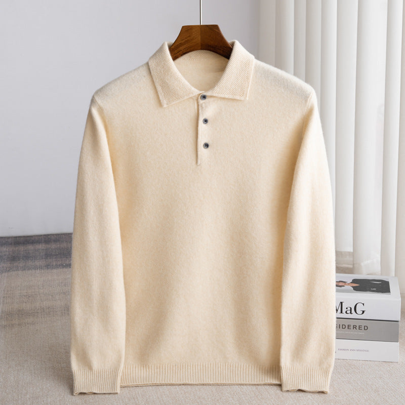 Men's classic knit polo sweater with structured collar and three-button placket, versatile layering essential