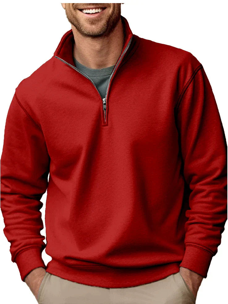 Men's gray quarter-zip sweatshirt stand collar soft fleece interior regular fit casual winter essential