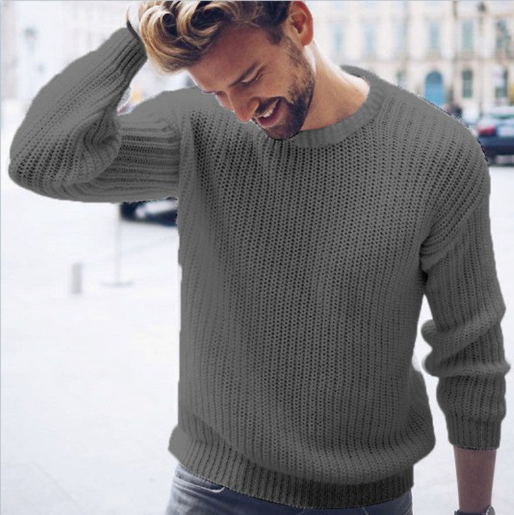 Men's cotton blend crew neck sweater relaxed fit neutral tone knit for everyday layering