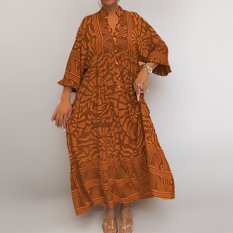 Women's loose-fit midi dress in breathable cotton-viscose blend, chic vacation style lightweight silhouette