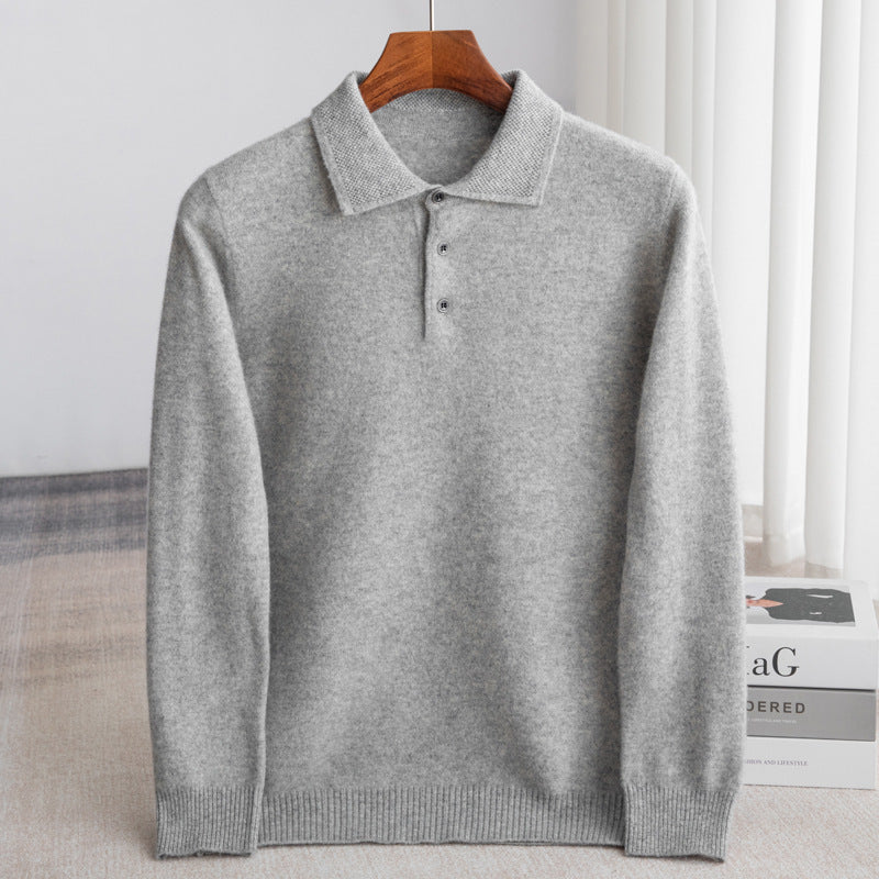 Men's classic knit polo sweater with structured collar and three-button placket, versatile layering essential