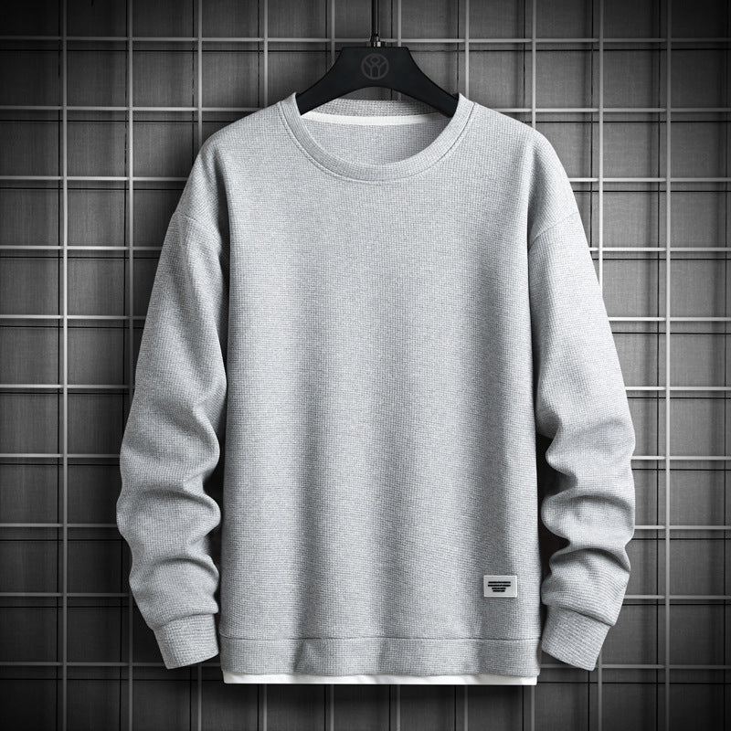 Men's waffle knit crewneck sweatshirt relaxed fit breathable cotton blend casual all-season layering