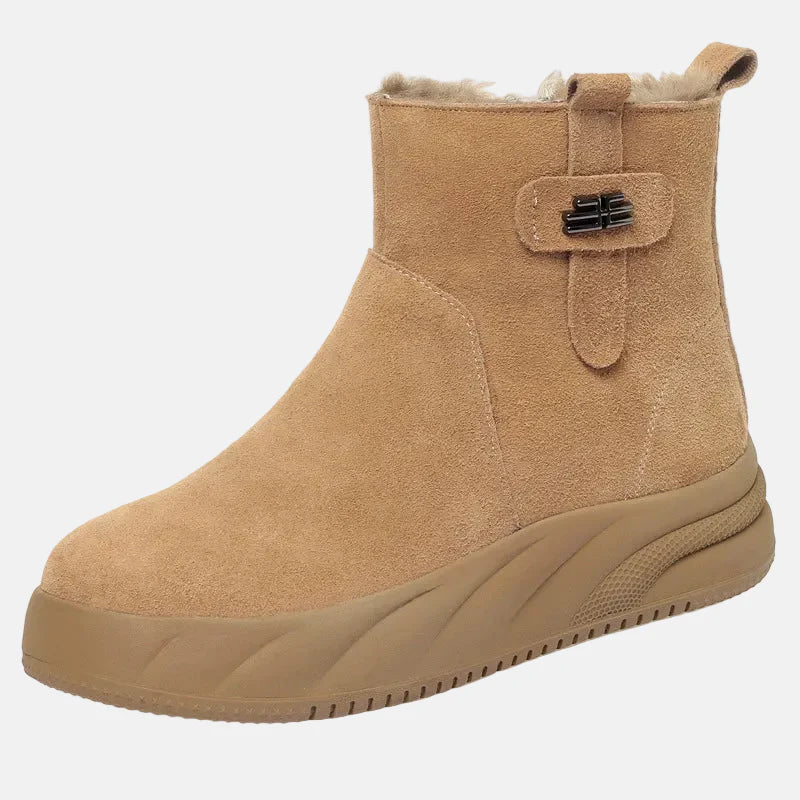 Women's fur-lined ankle boots in suede look with plush faux fur lining and side zip closure
