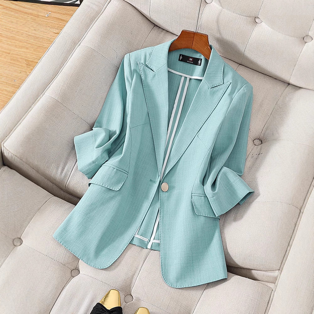 Women's tailored-fit blazer notch lapel three-quarter sleeves structured professional lux fabric