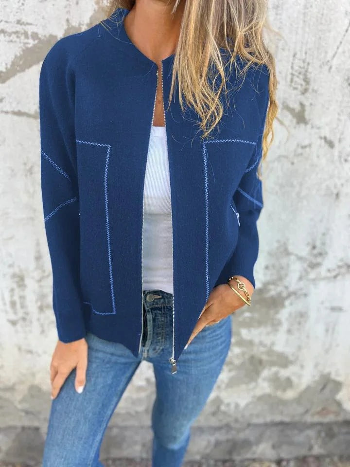 Women's relaxed fit knit-look jacket with full-length zipper and side pockets in casual everyday style