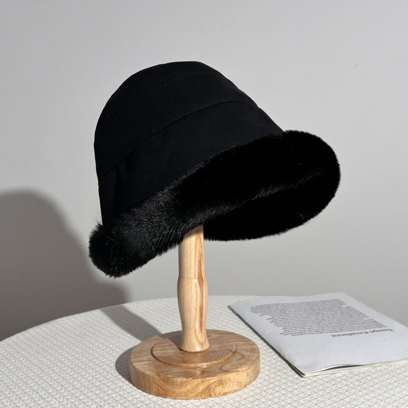Women's plush synthetic fur winter hat in elegant style with luxurious fur trim for cozy warmth