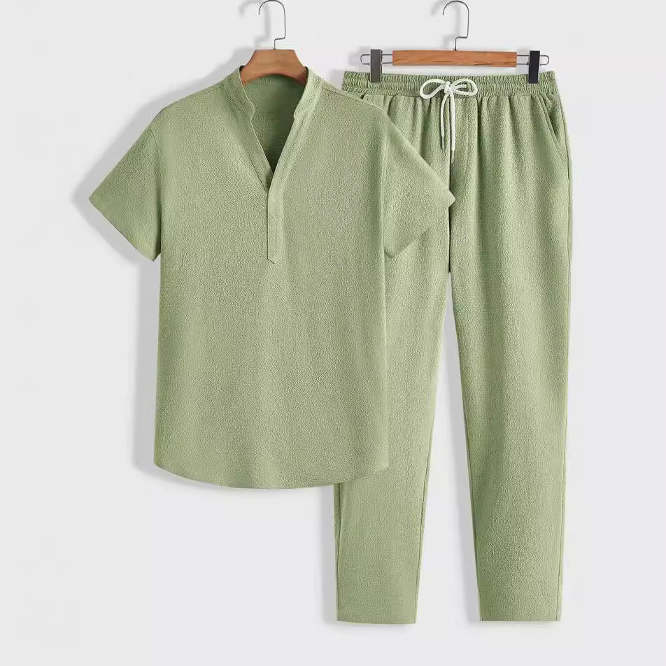 Men's cotton training set relaxed fit drawstring pants breathable two-piece workout loungewear
