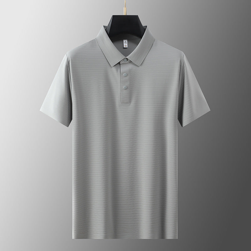 Men's white ice silk polo shirt classic fit with textured ribbed detail lightweight breathable