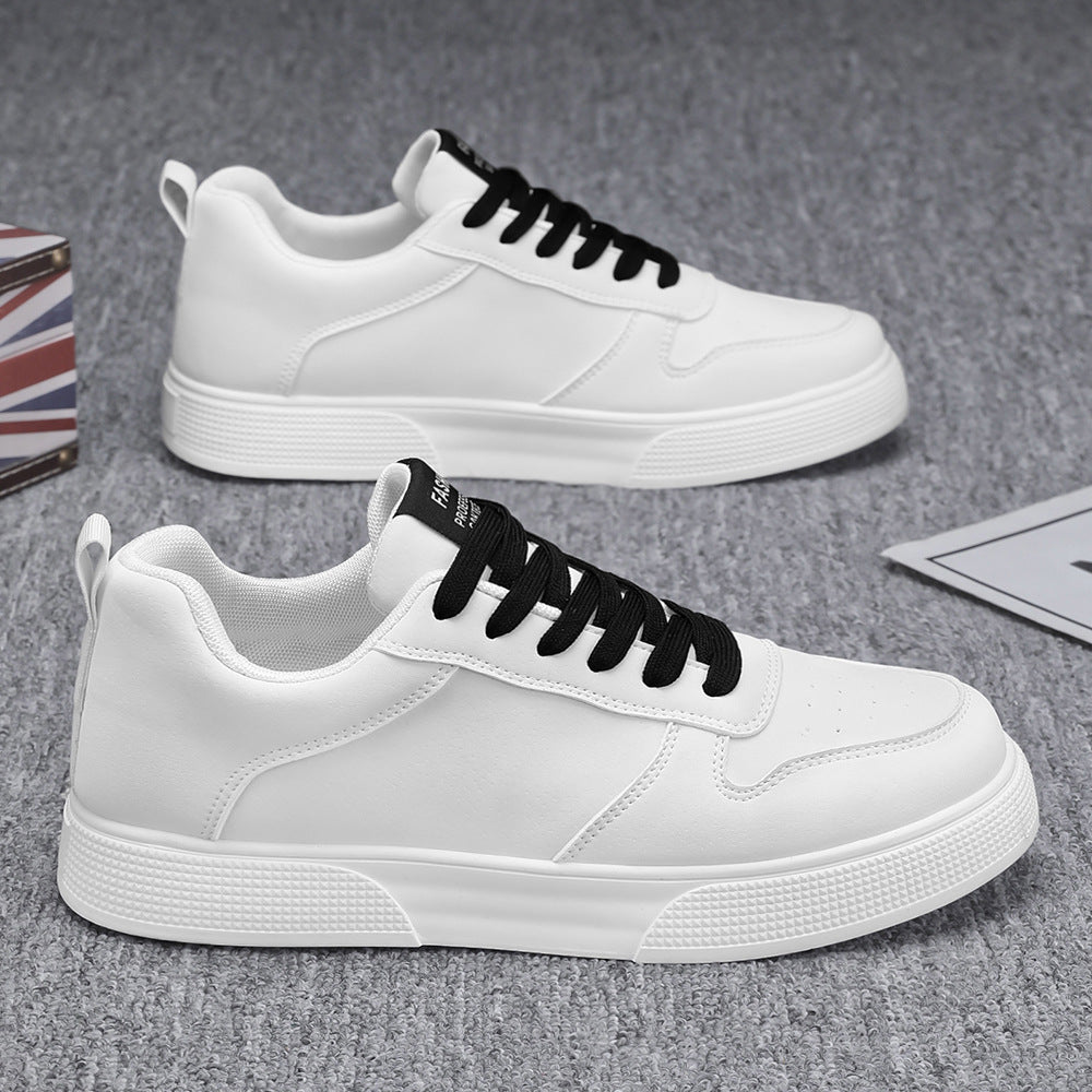 Men's white low-top lace-up sneakers with perforated toe for breathable everyday streetwear comfort